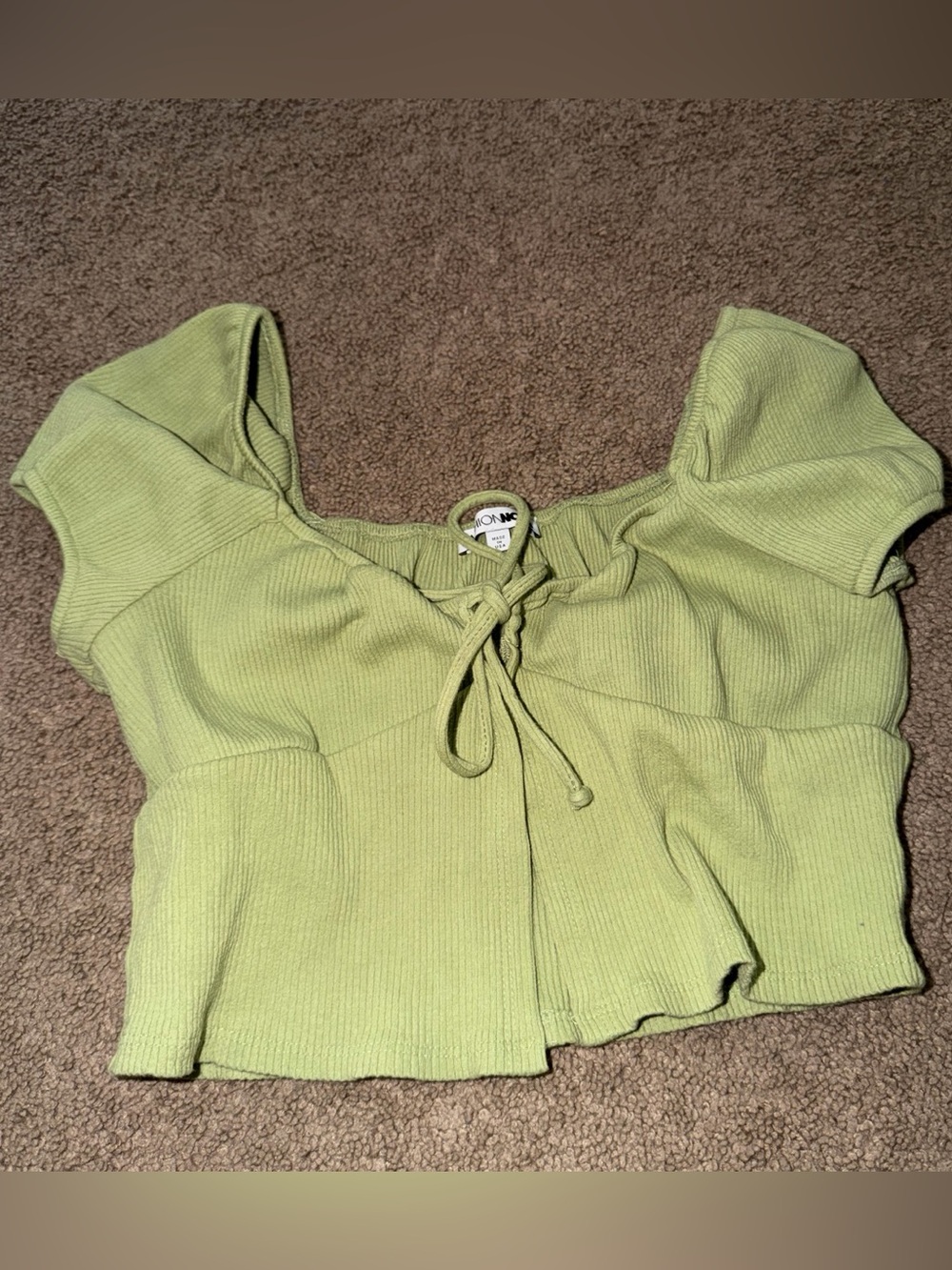 Fashion Nova Light Green Ribbed Tie-Front Crop Top